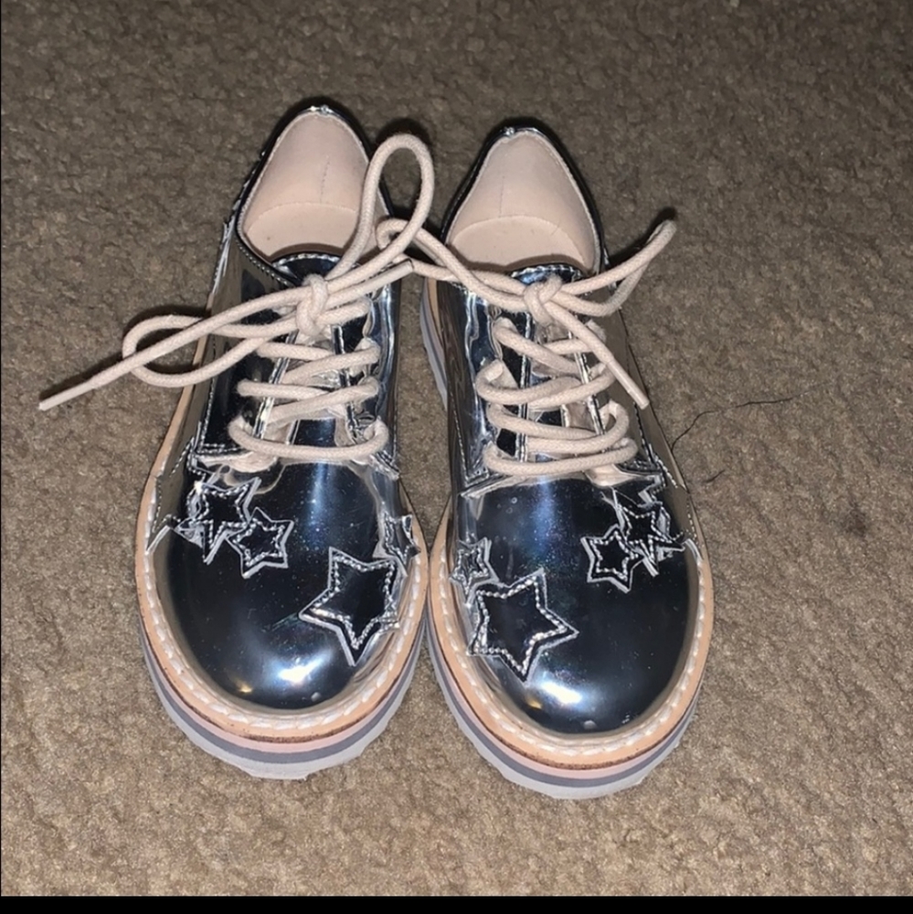 ZARA KIDS silver metallic brogue Oxford shoes